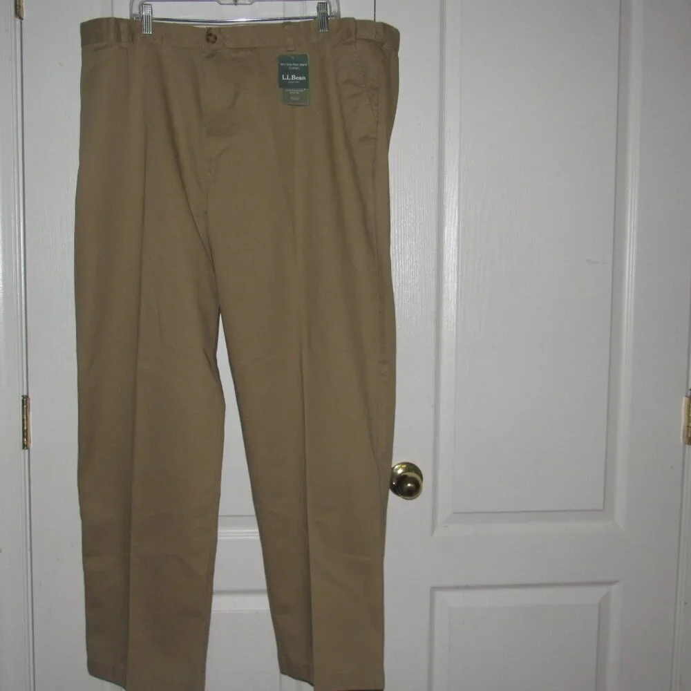 L.L. BEAN Men’s Hidden Comfort Waist Wrinkle-Resistant Tan Cotton Pants Size 46